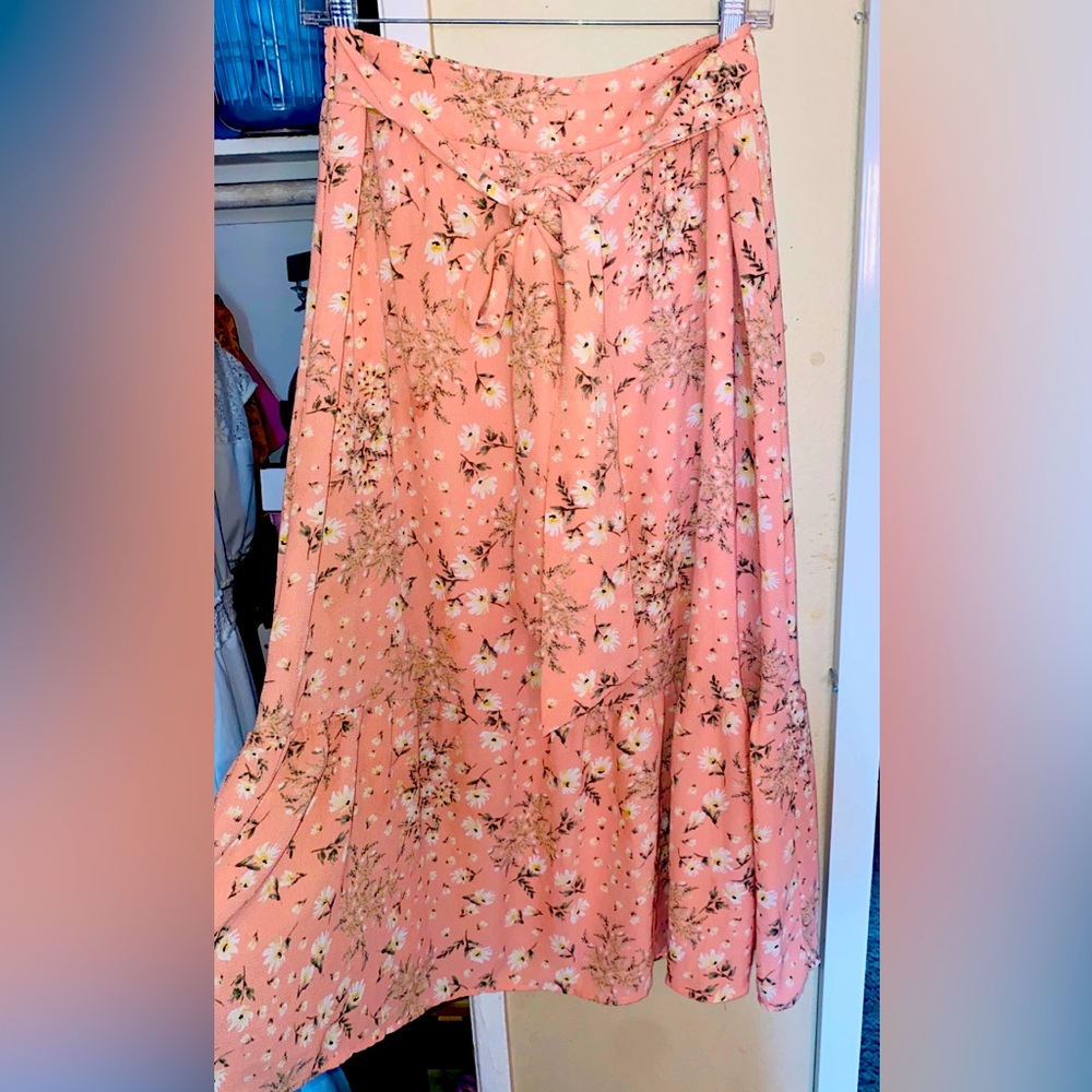 Pink Long flare Floral skirt| XL